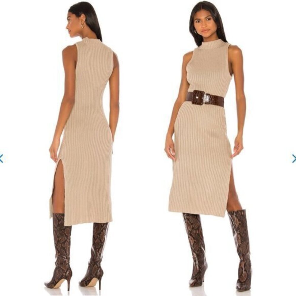 Lovers and Friends Linden Midi Dress in Oatmeal Tan